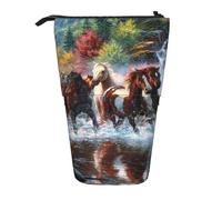 YUNWEIKEJI Cavalli degli indiani nativi americani, Astuccio telescopico, Portapenne con cerniera Astuccio per trucco Astuccio per matite Astuccio per penne