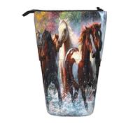 YUNWEIKEJI Cavalli degli indiani nativi americani, Astuccio telescopico, Portapenne con cerniera Astuccio per trucco Astuccio per matite Astuccio per penne