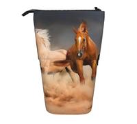 YUNWEIKEJI Cavalli marroni al galoppo nel deserto stampati, Astuccio telescopico, Portapenne con cerniera Astuccio per trucco Astuccio per matite Astuccio per penne