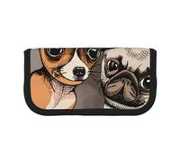 YUNWEIKEJI Chihuahua Bulldog carino carlino cane animale domestico amici cucciolo beige, Astuccio per matite, Astuccio per matite in tela Astuccio per penne a matita di grande capacità
