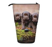 YUNWEIKEJI Cuccioli Labrador Marrone Piccola Famiglia Di Cuccioli, Astuccio telescopico, Portapenne con cerniera Astuccio per trucco Astuccio per matite Astuccio per penne