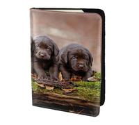 YUNWEIKEJI Cuccioli Labrador Marrone Piccola Famiglia Di Cuccioli, Porta passaporto da viaggio in pelle PU Custodia per passaporto Copertine per passaporto da 5,5 pollici