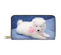 YUNWEIKEJI Cucciolo Di Samoiedo Cucciolo Di Cani Bianchi Con Fiocco Peloso, Portafogli Portafogli di grande capacità Porta carte di credito Portafoglio in pelle in microfibra