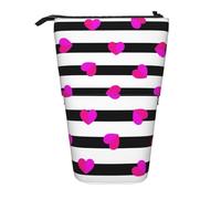 YUNWEIKEJI Cuore rosa sulla linea nera, Astuccio telescopico, Portapenne con cerniera Astuccio per trucco Astuccio per matite Astuccio per penne