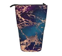 YUNWEIKEJI Decoro in marmo di lusso viola scuro e verde acqua con oro, Astuccio telescopico, Portapenne con cerniera Astuccio per trucco Astuccio per matite Astuccio per penne