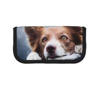 YUNWEIKEJI Dio Brown Border Collie Bokeh Con Gli Occhi Gialli, Astuccio per matite, Astuccio per matite in tela Astuccio per penne a matita di grande capacità