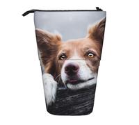 YUNWEIKEJI Dio Brown Border Collie Bokeh Con Gli Occhi Gialli, Astuccio telescopico, Portapenne con cerniera Astuccio per trucco Astuccio per matite Astuccio per penne