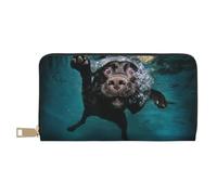 YUNWEIKEJI Divertente cane nero Labrador Retriever che nuota con il volto espressivo, Portafogli Portafogli di grande capacità Porta carte di credito Portafoglio in pelle in microfibra