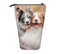 YUNWEIKEJI Due pastori australiani Border Collie, Astuccio telescopico, Portapenne con cerniera Astuccio per trucco Astuccio per matite Astuccio per penne