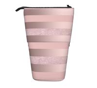 YUNWEIKEJI Elegante striscia rosa cipria glitter oro rosa, Astuccio telescopico, Portapenne con cerniera Astuccio per trucco Astuccio per matite Astuccio per penne