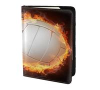 YUNWEIKEJI Fantastica palla da pallavolo con fiamma di fuoco, Porta passaporto da viaggio in pelle PU Custodia per passaporto Copertine per passaporto da 5,5 pollici
