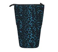 YUNWEIKEJI Fantastica stampa animalier leopardo blu, Astuccio telescopico, Portapenne con cerniera Astuccio per trucco Astuccio per matite Astuccio per penne