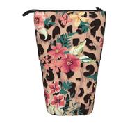 YUNWEIKEJI Fiore leopardo vintage stampato, Astuccio telescopico, Portapenne con cerniera Astuccio per trucco Astuccio per matite Astuccio per penne