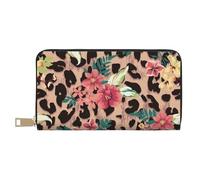 YUNWEIKEJI Fiore leopardo vintage stampato, Portafogli Portafogli di grande capacità Porta carte di credito Portafoglio in pelle in microfibra