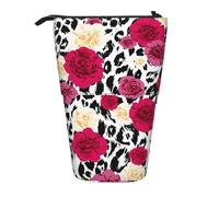 YUNWEIKEJI Fiori leopardati colorati, Astuccio telescopico, Portapenne con cerniera Astuccio per trucco Astuccio per matite Astuccio per penne