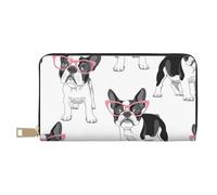 YUNWEIKEJI Frenchie nero Cartoon Bulldog francese Occhiali rosa Cane bianco, Portafogli Portafogli di grande capacità Porta carte di credito Portafoglio in pelle in microfibra
