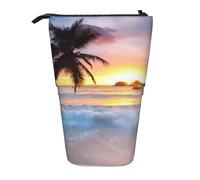 YUNWEIKEJI Isola tropicale della palma di alba, Astuccio telescopico, Portapenne con cerniera Astuccio per trucco Astuccio per matite Astuccio per penne