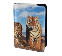 YUNWEIKEJI Leone, leopardo e tigre combattono per il cibo stampato, Porta passaporto da viaggio in pelle PU Custodia per passaporto Copertine per passaporto da 5,5 pollici