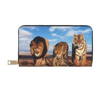 YUNWEIKEJI Leone, leopardo e tigre combattono per il cibo stampato, Portafogli Portafogli di grande capacità Porta carte di credito Portafoglio in pelle in microfibra