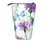 YUNWEIKEJI Libellula del fiore blu dell'acquerello, Astuccio telescopico, Portapenne con cerniera Astuccio per trucco Astuccio per matite Astuccio per penne
