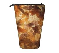 YUNWEIKEJI Lino autunnale marrone beige con foglie dorate, Astuccio telescopico, Portapenne con cerniera Astuccio per trucco Astuccio per matite Astuccio per penne