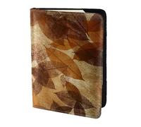 YUNWEIKEJI Lino autunnale marrone beige con foglie dorate, Porta passaporto da viaggio in pelle PU Custodia per passaporto Copertine per passaporto da 5,5 pollici