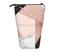 YUNWEIKEJI Marmo bianco nero glitter oro rosa geometrico, Astuccio telescopico, Portapenne con cerniera Astuccio per trucco Astuccio per matite Astuccio per penne