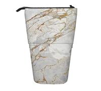 YUNWEIKEJI Marmo spazzolato oro perlato bianco grigio argento, Astuccio telescopico, Portapenne con cerniera Astuccio per trucco Astuccio per matite Astuccio per penne