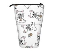YUNWEIKEJI Modello carino bulldog francese, Astuccio telescopico, Portapenne con cerniera Astuccio per trucco Astuccio per matite Astuccio per penne