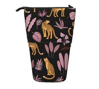YUNWEIKEJI Modello tropicale leopardo, Astuccio telescopico, Portapenne con cerniera Astuccio per trucco Astuccio per matite Astuccio per penne