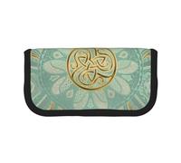 YUNWEIKEJI Morbido mandala celtico verde salvia e oro, Astuccio per matite, Astuccio per matite in tela Astuccio per penne a matita di grande capacità