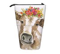 YUNWEIKEJI Mucca carina dell'acquerello, Astuccio telescopico, Portapenne con cerniera Astuccio per trucco Astuccio per matite Astuccio per penne