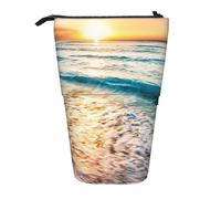 YUNWEIKEJI Onde dell'oceano al tramonto sulla spiaggia stampate, Astuccio telescopico, Portapenne con cerniera Astuccio per trucco Astuccio per matite Astuccio per penne