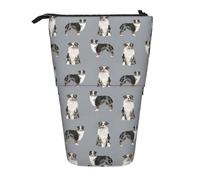YUNWEIKEJI Pastore australiano Blue Merle Cane Grigio semplice, Astuccio telescopico, Portapenne con cerniera Astuccio per trucco Astuccio per matite Astuccio per penne