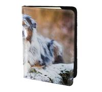 YUNWEIKEJI Pastore australiano neve inverno bellissimi cani, Porta passaporto da viaggio in pelle PU Custodia per passaporto Copertine per passaporto da 5,5 pollici