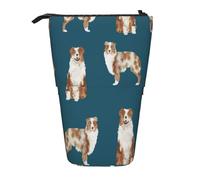 YUNWEIKEJI Pastore australiano Red Merle Cane Semplice Navy, Astuccio telescopico, Portapenne con cerniera Astuccio per trucco Astuccio per matite Astuccio per penne