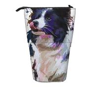 YUNWEIKEJI Pittura del cane d'arte Border Collie, Astuccio telescopico, Portapenne con cerniera Astuccio per trucco Astuccio per matite Astuccio per penne