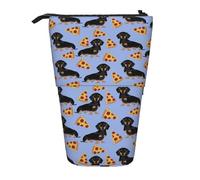 YUNWEIKEJI Pizza cibo bassotto cane carino, Astuccio telescopico, Portapenne con cerniera Astuccio per trucco Astuccio per matite Astuccio per penne