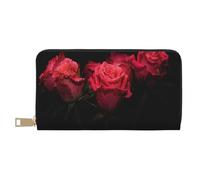 YUNWEIKEJI Rosa Rossa E Foglie Nere, Portafogli Portafogli di grande capacità Porta carte di credito Portafoglio in pelle in microfibra