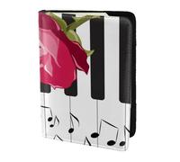 YUNWEIKEJI Rosa Rossa Sulle Note Musicali Del Piano, Porta passaporto da viaggio in pelle PU Custodia per passaporto Copertine per passaporto da 5,5 pollici