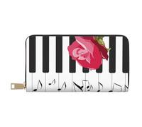 YUNWEIKEJI Rosa Rossa Sulle Note Musicali Del Piano, Portafogli Portafogli di grande capacità Porta carte di credito Portafoglio in pelle in microfibra