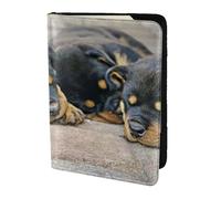 YUNWEIKEJI Rottweiler Sleeping Dogs Animali Cuccioli Piccoli, Porta passaporto da viaggio in pelle PU Custodia per passaporto Copertine per passaporto da 5,5 pollici