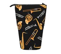 YUNWEIKEJI Sassofono Trombone Musica Nero, Astuccio telescopico, Portapenne con cerniera Astuccio per trucco Astuccio per matite Astuccio per penne