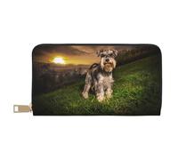 YUNWEIKEJI Schnauzer Sunset Cani Animali domestici Montagne Schnauzer, Portafogli Portafogli di grande capacità Porta carte di credito Portafoglio in pelle in microfibra