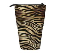 YUNWEIKEJI Seppia della pelle animale della zebra dell'oro nero africano, Astuccio telescopico, Portapenne con cerniera Astuccio per trucco Astuccio per matite Astuccio per penne
