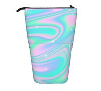 YUNWEIKEJI Sfondo astratto olografico in neon pastello, Astuccio telescopico, Portapenne con cerniera Astuccio per trucco Astuccio per matite Astuccio per penne