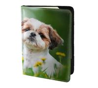 YUNWEIKEJI Shih Tzu Piccoli Cani Carini Cucciolo Riccio Animali Campo, Porta passaporto da viaggio in pelle PU Custodia per passaporto Copertine per passaporto da 5,5 pollici