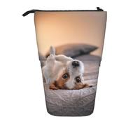 YUNWEIKEJI Simpatico cagnolino Jack Russell Terrier, Astuccio telescopico, Portapenne con cerniera Astuccio per trucco Astuccio per matite Astuccio per penne