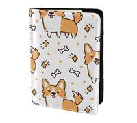 YUNWEIKEJI Simpatico modello di cane e osso Corgi, Porta passaporto da viaggio in pelle PU Custodia per passaporto Copertine per passaporto da 5,5 pollici