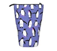 YUNWEIKEJI Simpatico pinguino viola, Astuccio telescopico, Portapenne con cerniera Astuccio per trucco Astuccio per matite Astuccio per penne